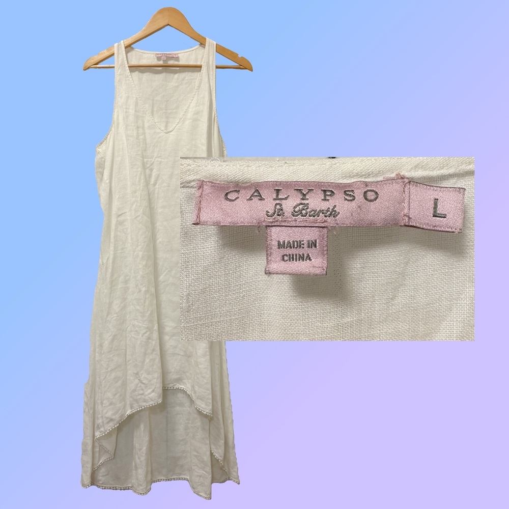 Calypso St Barth white linen high low dress size L